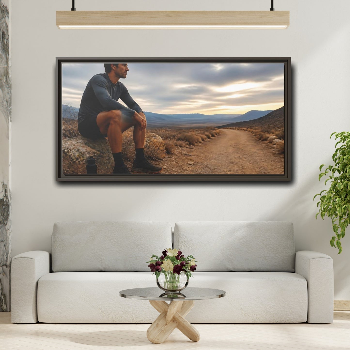 Mockup 2. Runner On Desert Trail shown as framed canvas print