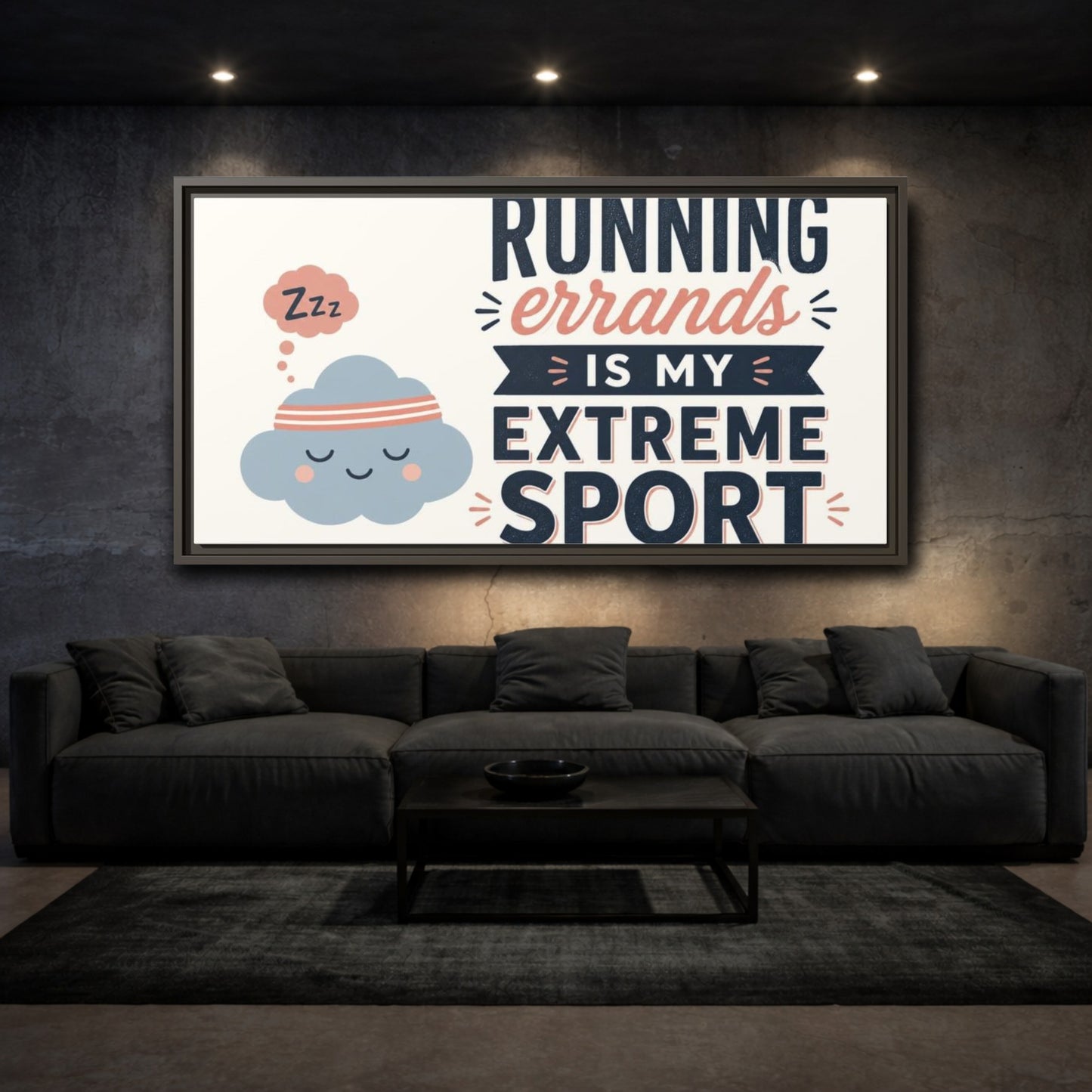 Mockup 3. Running Errands Quote shown as framed canvas print