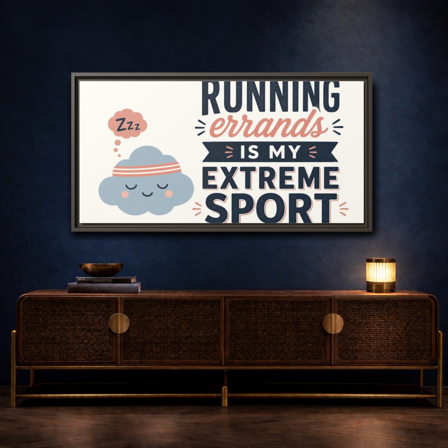 Mockup 4. Running Errands Quote shown as framed canvas print
