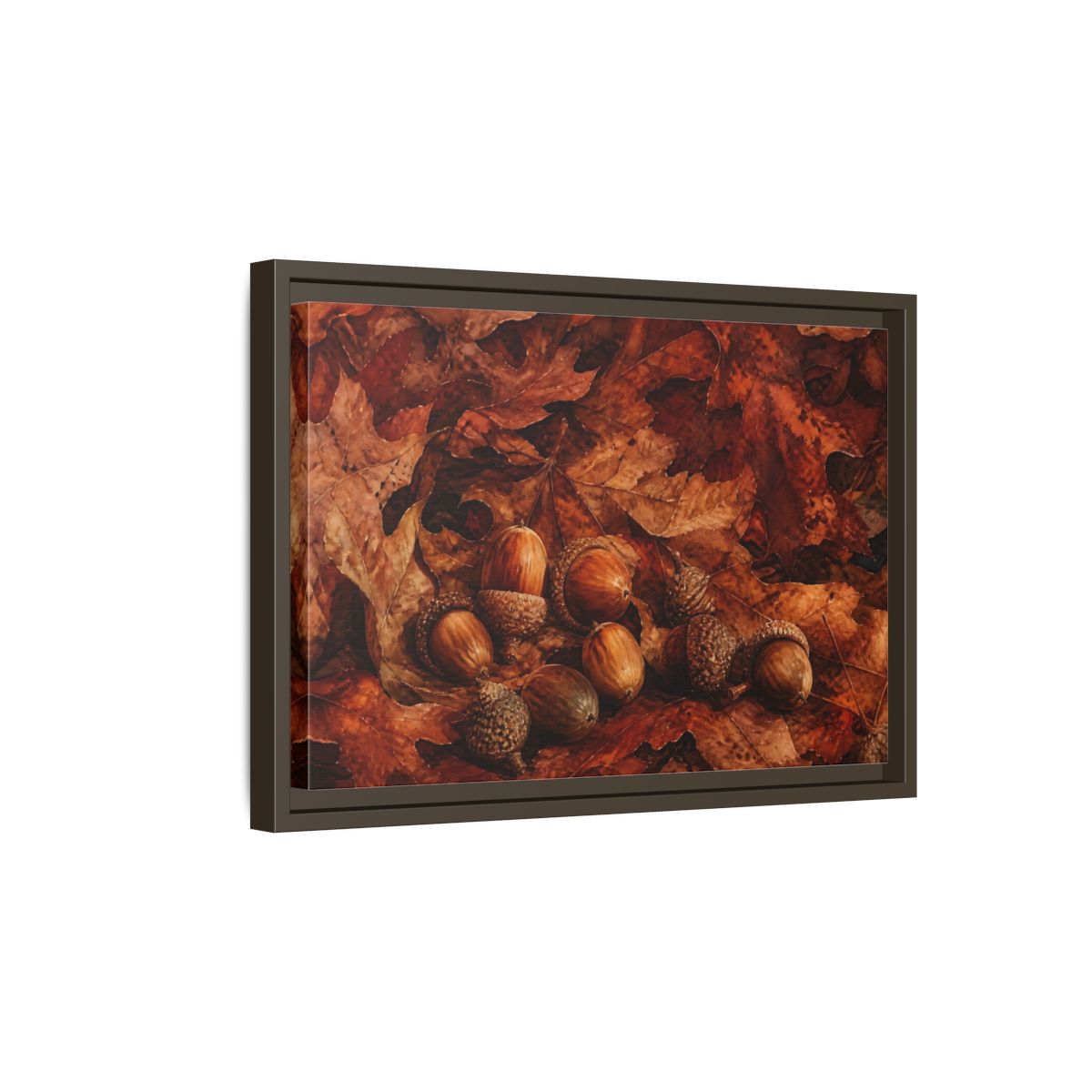 Side Mockup 5. Russet Oak Acorns shown as framed canvas print