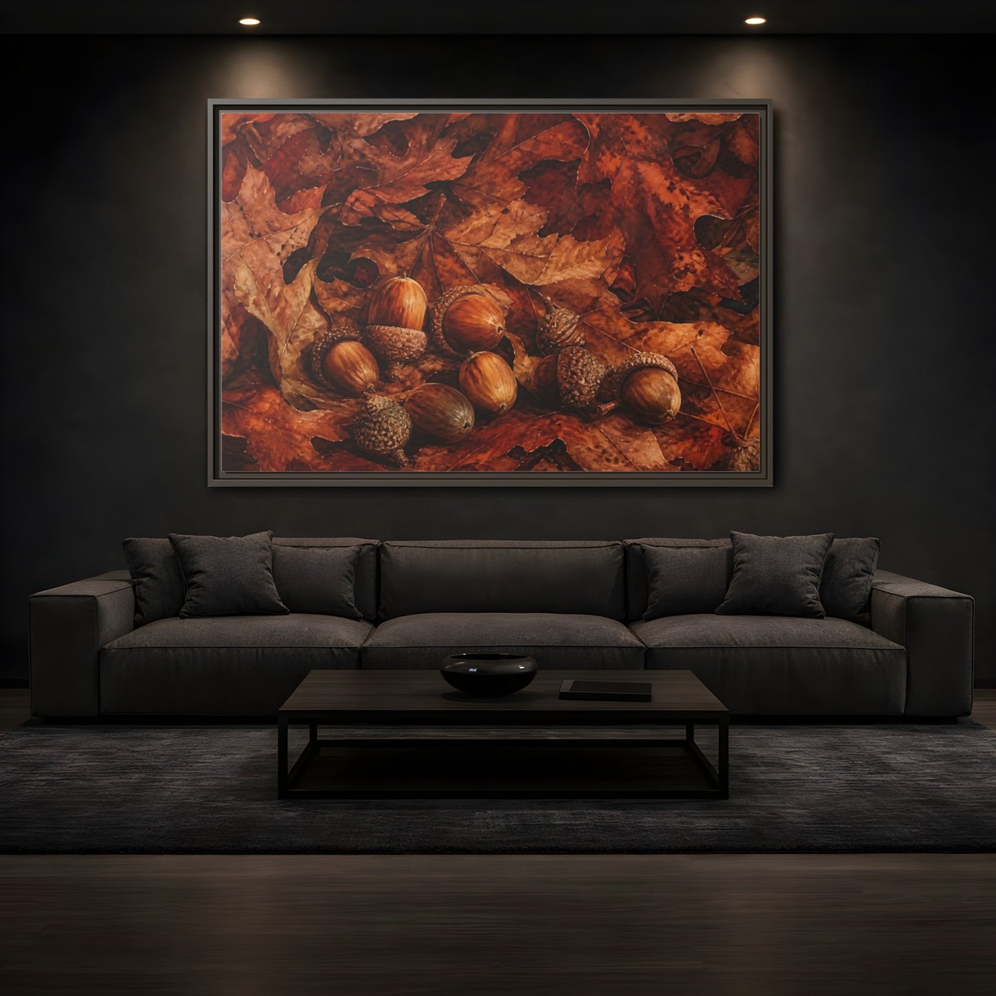 Mockup 3. Russet Oak Acorns shown as framed canvas print