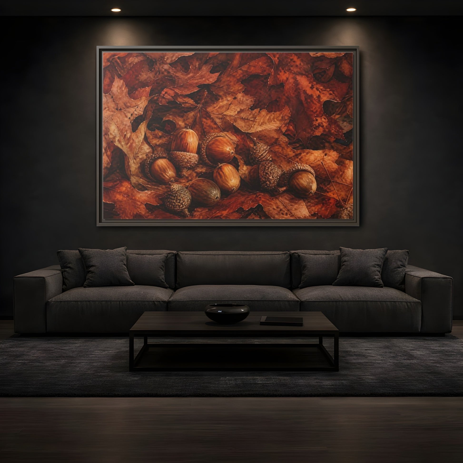 Mockup 3. Russet Oak Acorns shown as framed canvas print