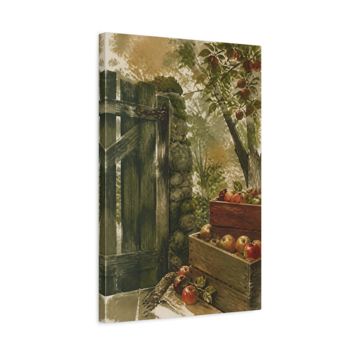 Side Mockup 3. Rustic Apple Crates shown as canvas print