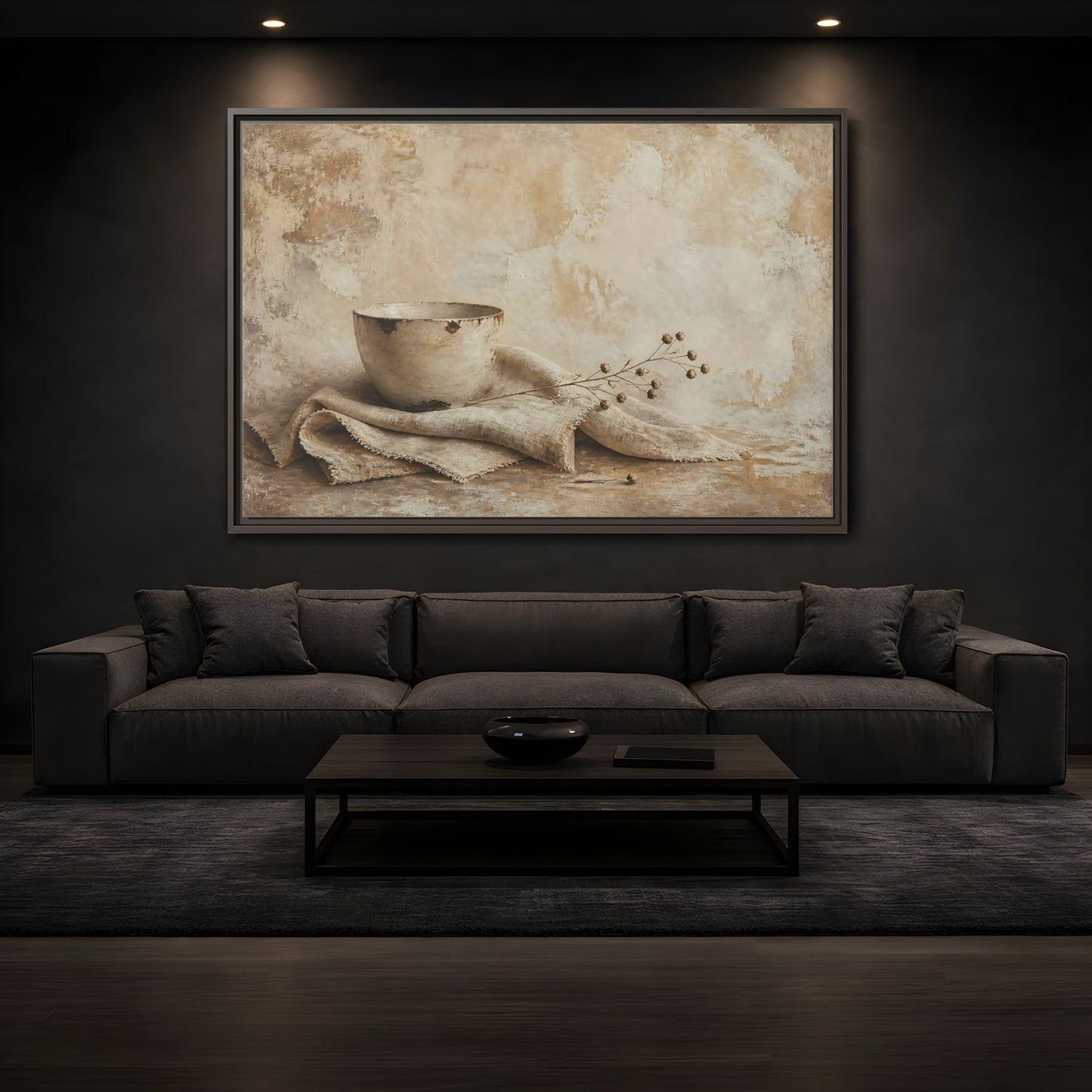 Mockup 3. Rustic Bowl On Frayed Linen shown as framed canvas print