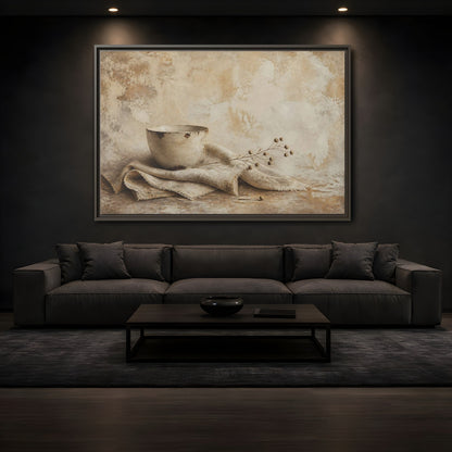 Mockup 3. Rustic Bowl On Frayed Linen shown as framed canvas print