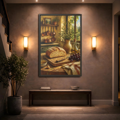 Mockup 2. Rustic Bread & Olive Oil shown as framed canvas print