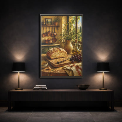 Mockup 3. Rustic Bread & Olive Oil shown as framed canvas print