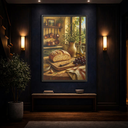 Mockup 4. Rustic Bread & Olive Oil shown as framed canvas print