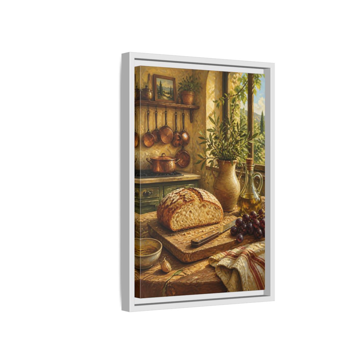 Side Mockup 4. Rustic Bread & Olive Oil shown as framed canvas print