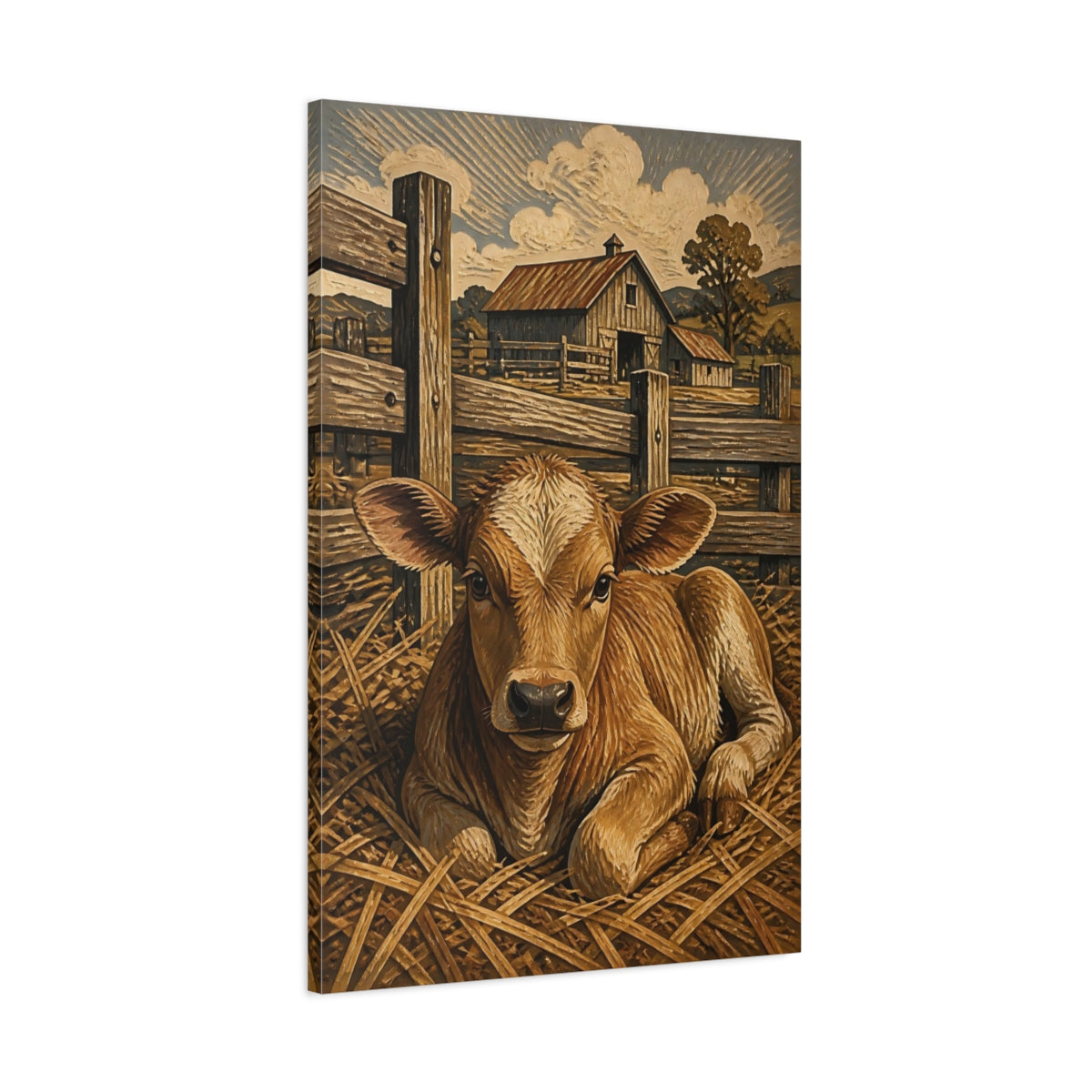 Main Mockup. Rustic Calf In Straw shown as canvas print