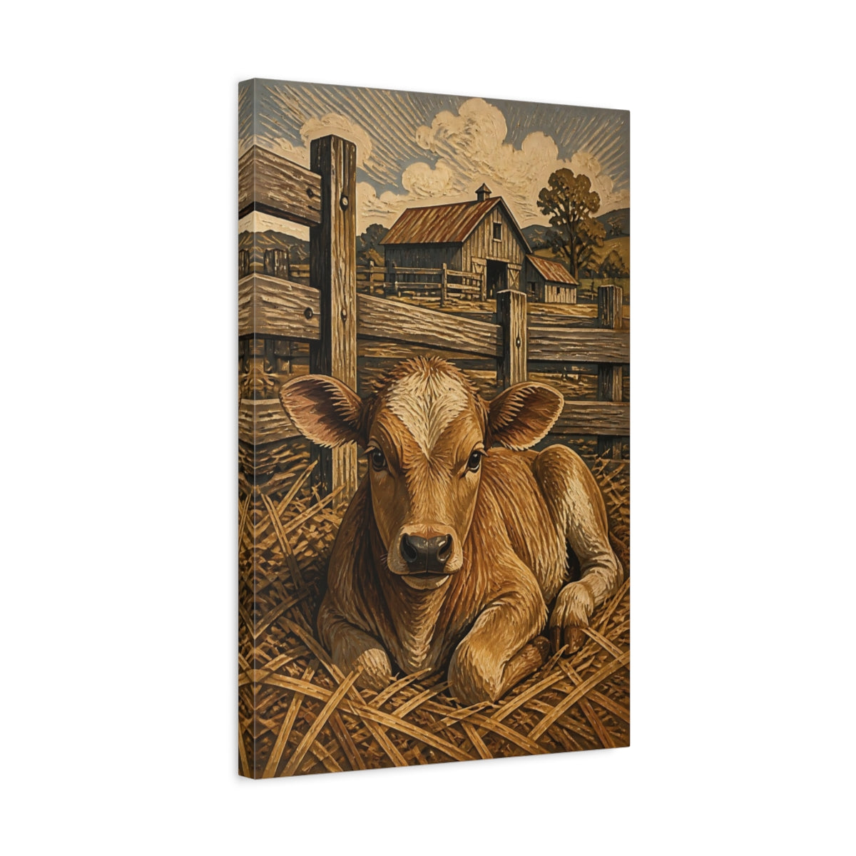 Side Mockup 3. Rustic Calf In Straw shown as canvas print