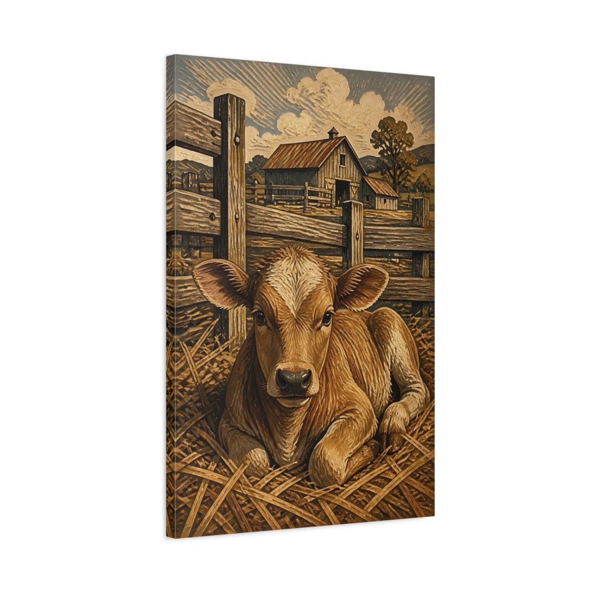Side Mockup 2. Rustic Calf In Straw shown as canvas print