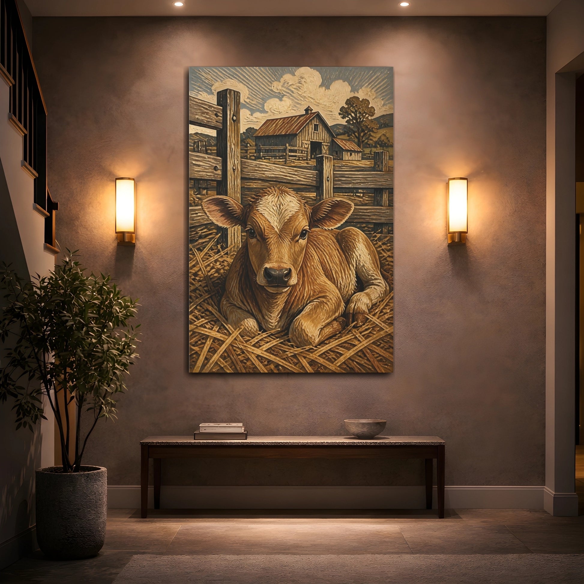 Mockup 2. Rustic Calf In Straw shown as canvas print