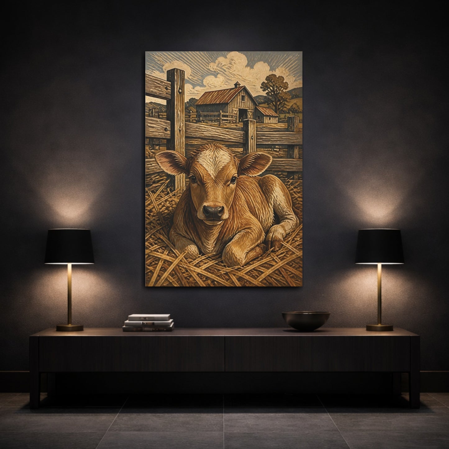 Mockup 3. Rustic Calf In Straw shown as canvas print