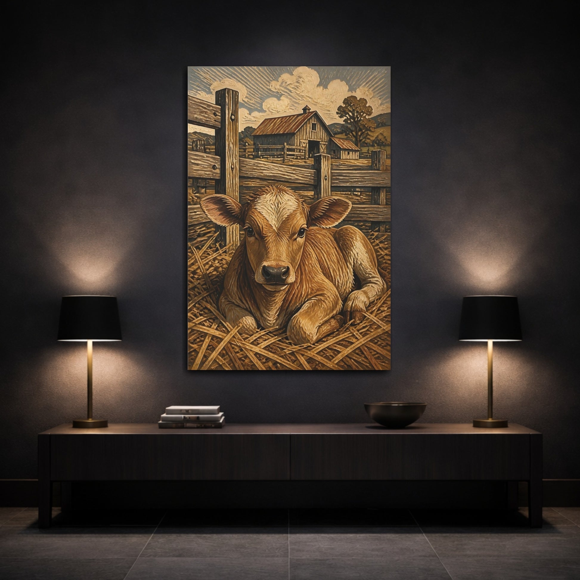 Mockup 3. Rustic Calf In Straw shown as canvas print