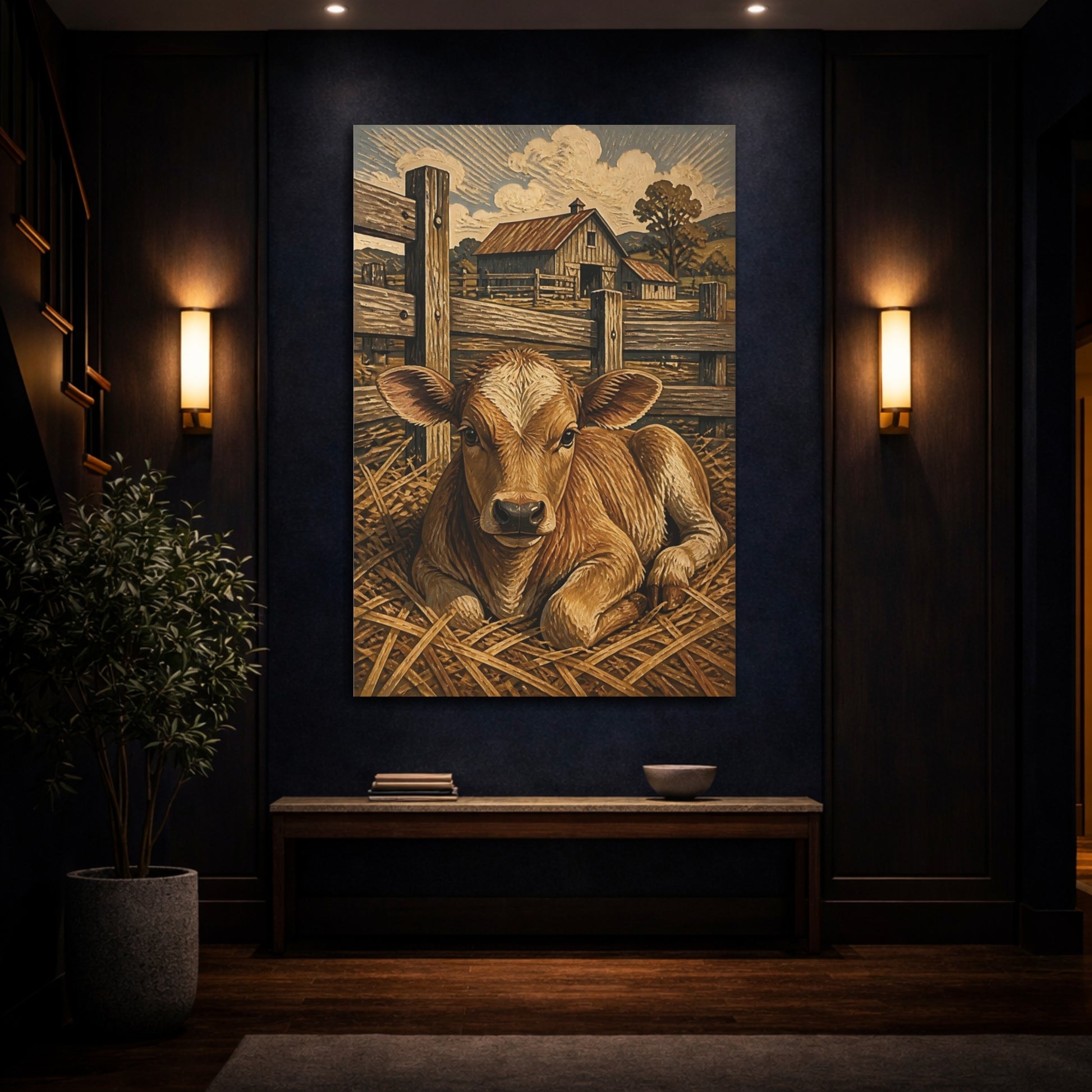 Mockup 4. Rustic Calf In Straw shown as canvas print