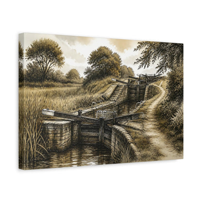 Side Mockup 4. Rustic Canal Lock shown as canvas print