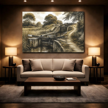 Mockup 2. Rustic Canal Lock shown as canvas print