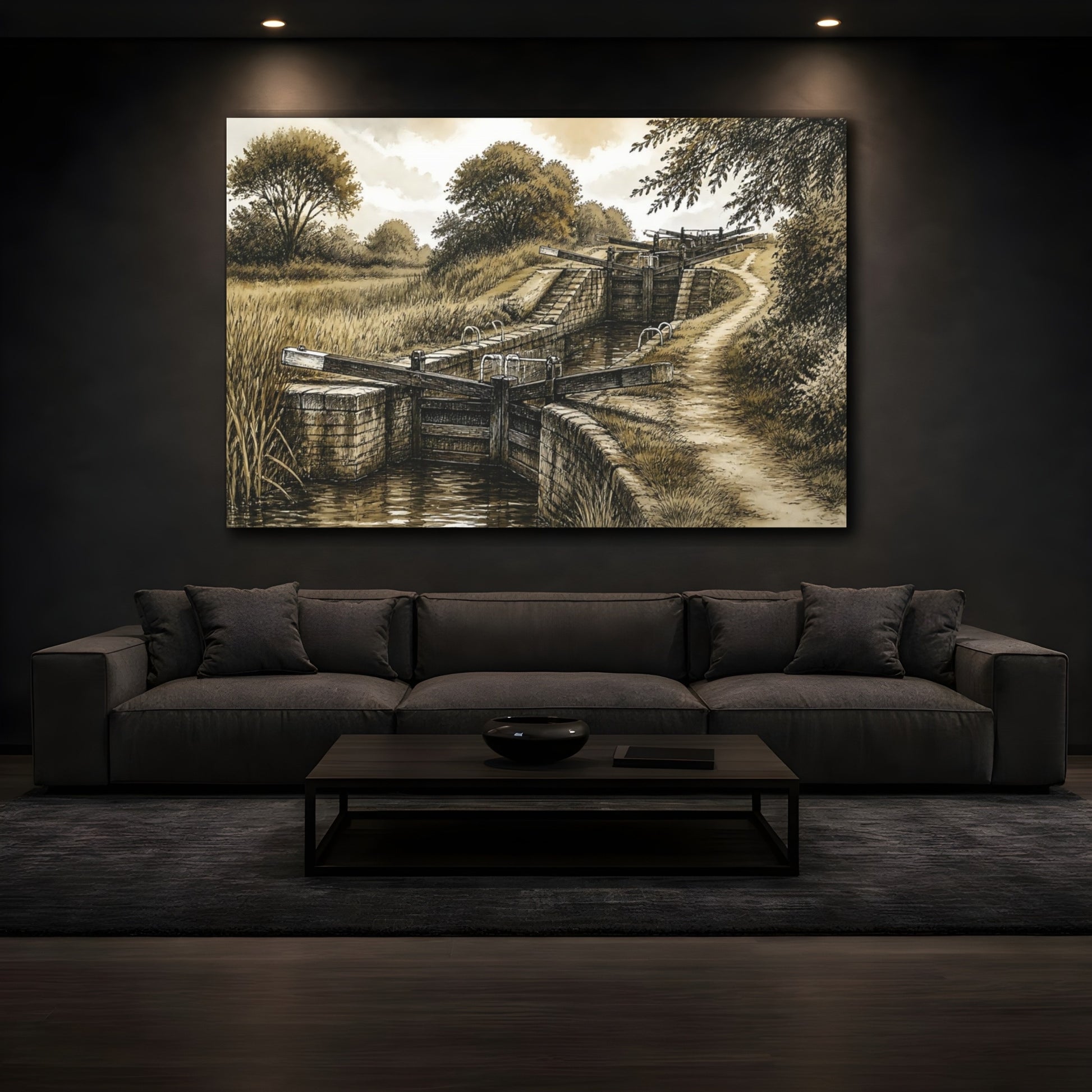 Mockup 3. Rustic Canal Lock shown as canvas print