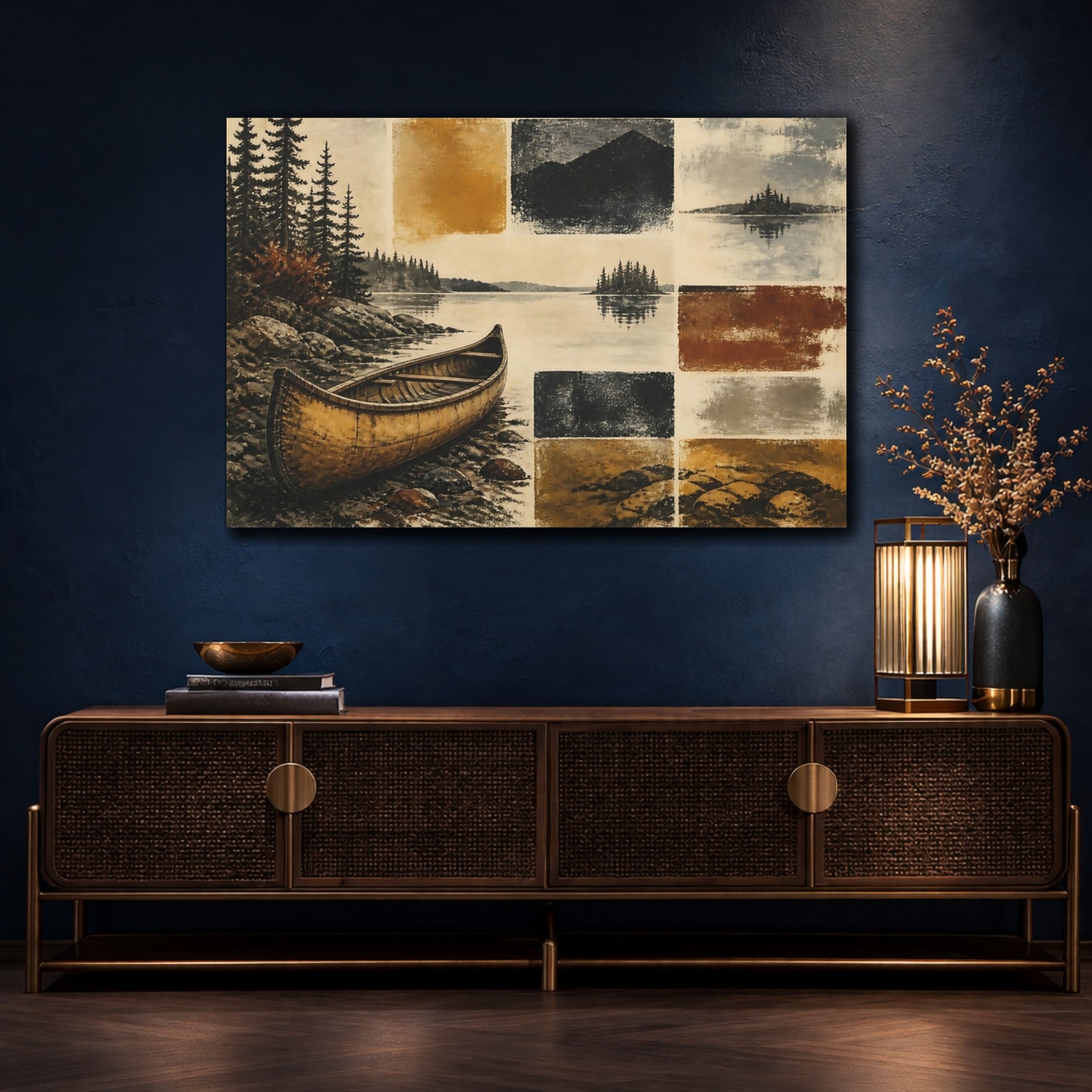 Mockup 4. Rustic Canoe Landing shown as canvas print