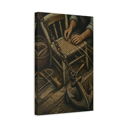 Side Mockup 4. Rustic Chair Caning shown as canvas print