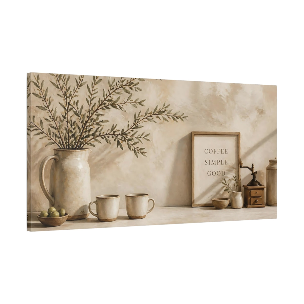 Main Mockup. Rustic Coffee Shelf shown as canvas print