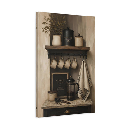 Side Mockup 3. Rustic Coffee Shelf shown as canvas print