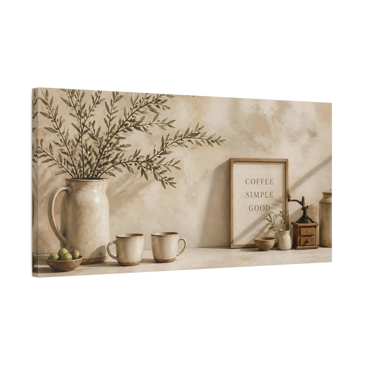 Side Mockup 1. Rustic Coffee Shelf shown as canvas print