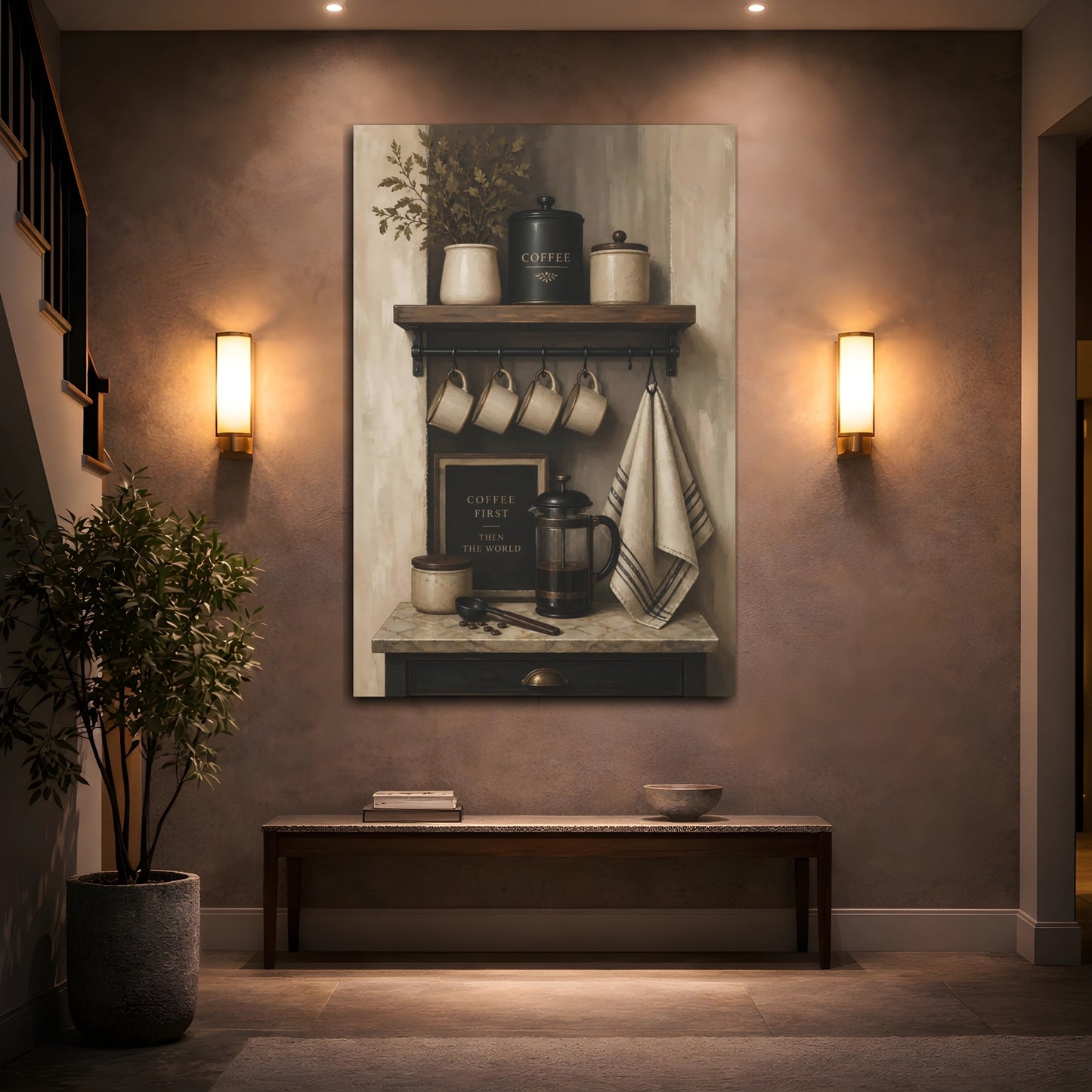 Mockup 2. Rustic Coffee Shelf shown as canvas print