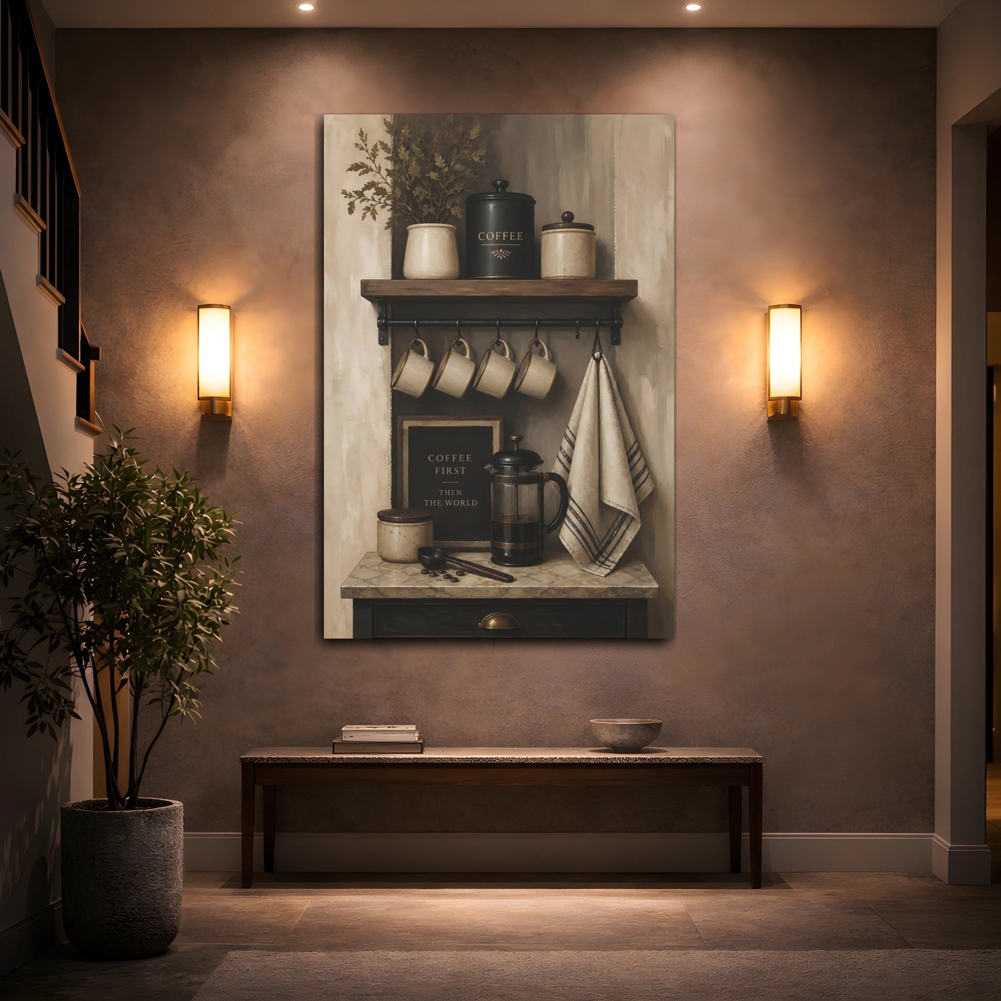 Mockup 2. Rustic Coffee Shelf shown as canvas print