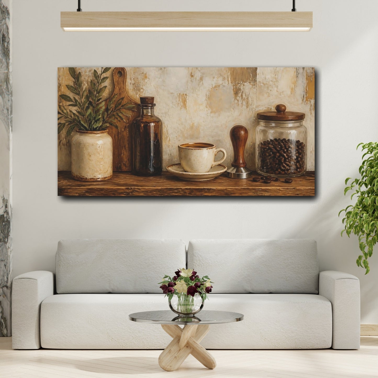 Mockup 2. Rustic Coffee Shelf shown as canvas print