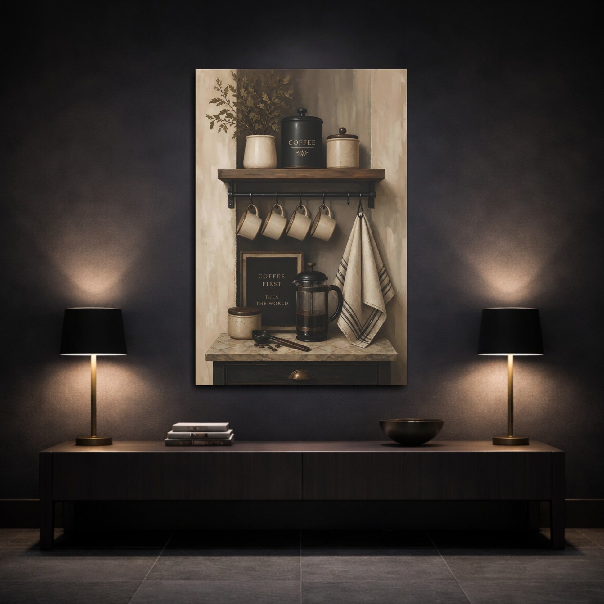 Mockup 3. Rustic Coffee Shelf shown as canvas print