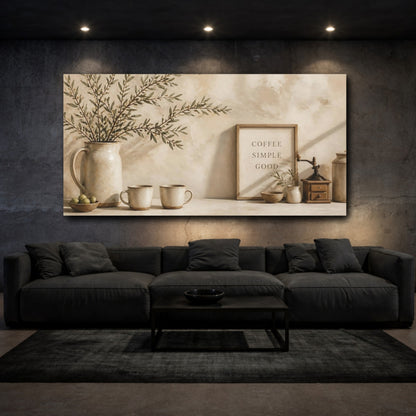 Mockup 3. Rustic Coffee Shelf shown as canvas print