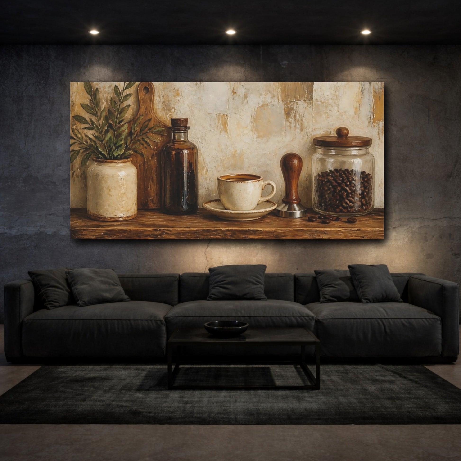 Mockup 3. Rustic Coffee Shelf shown as canvas print