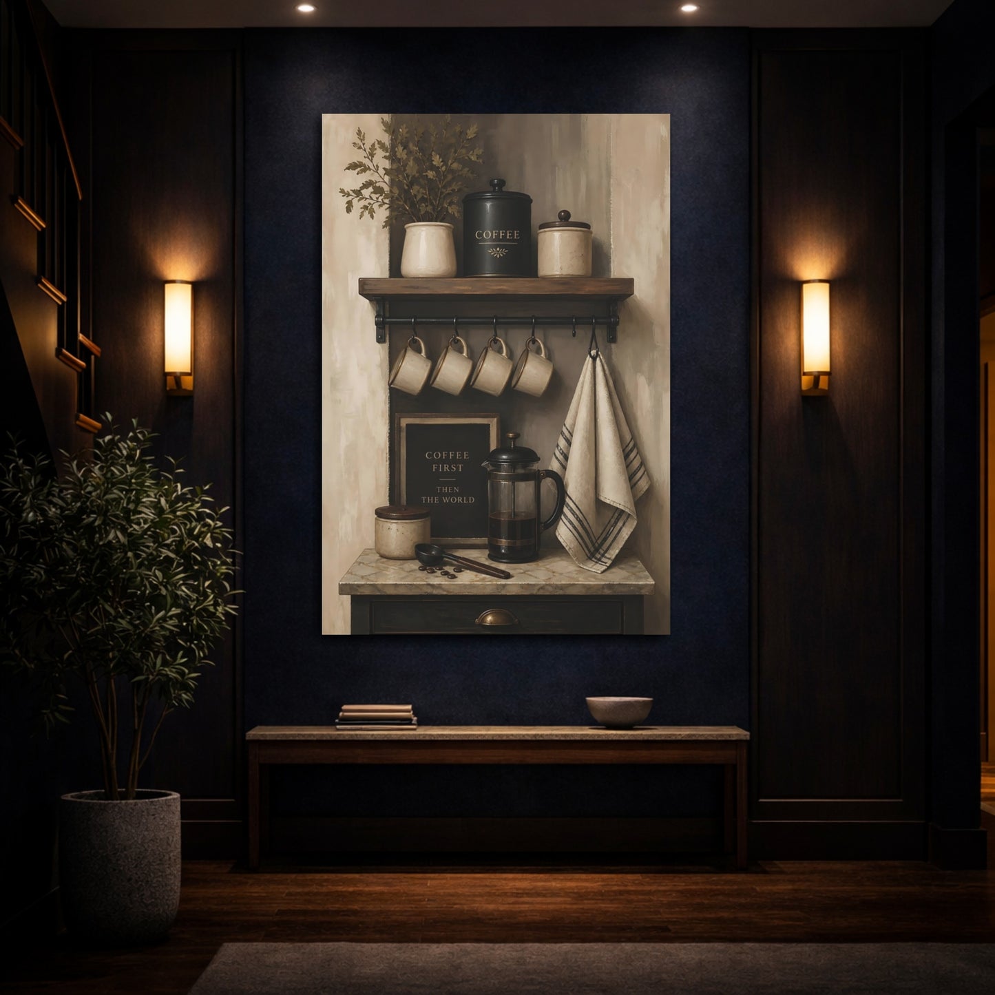 Mockup 4. Rustic Coffee Shelf shown as canvas print