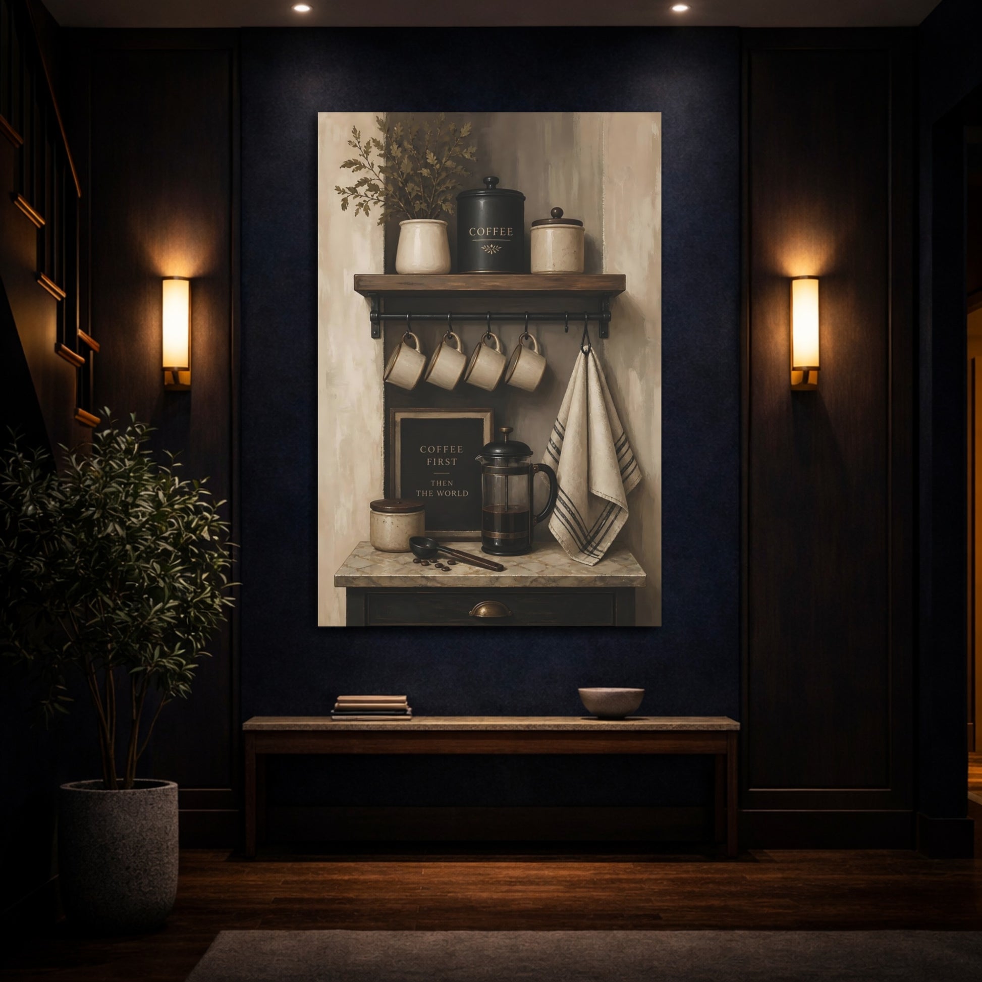 Mockup 4. Rustic Coffee Shelf shown as canvas print