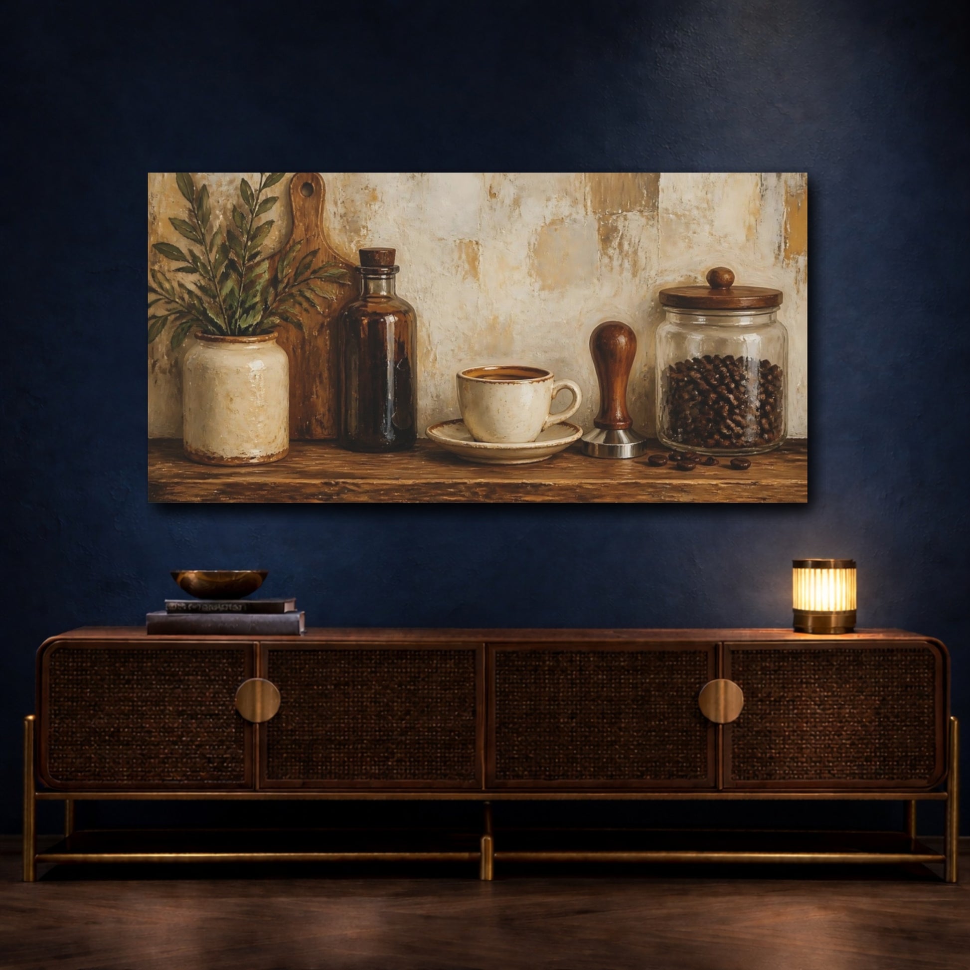 Mockup 4. Rustic Coffee Shelf shown as canvas print