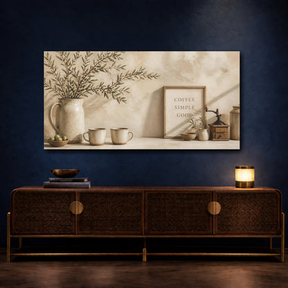Mockup 4. Rustic Coffee Shelf shown as canvas print