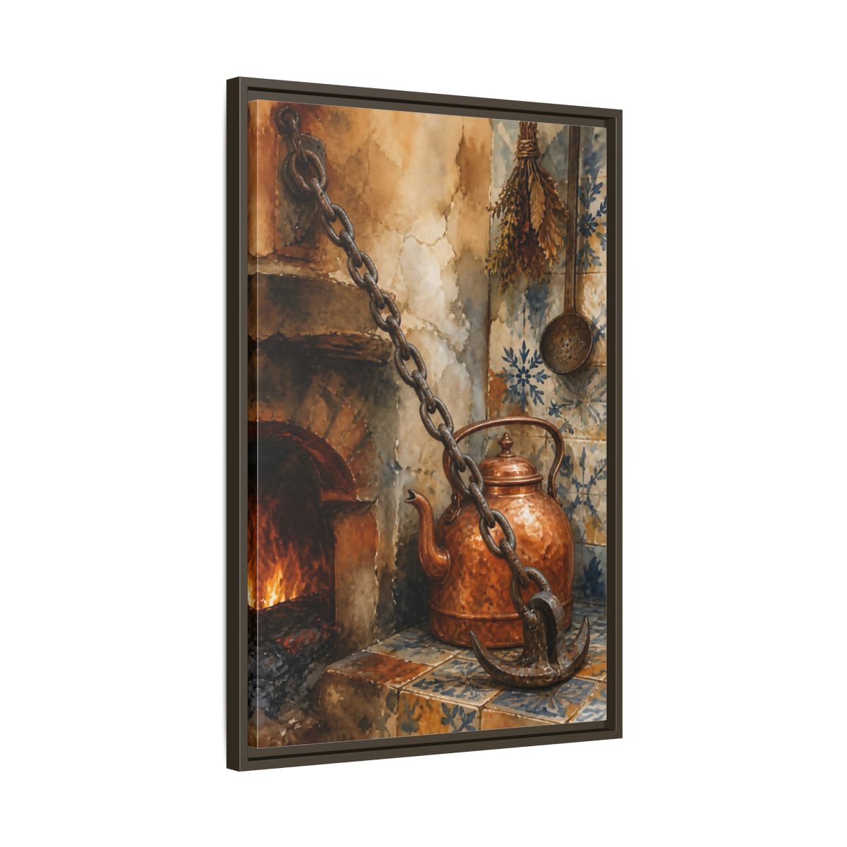 Side Mockup 11. Rustic Copper Kettle shown as framed canvas print