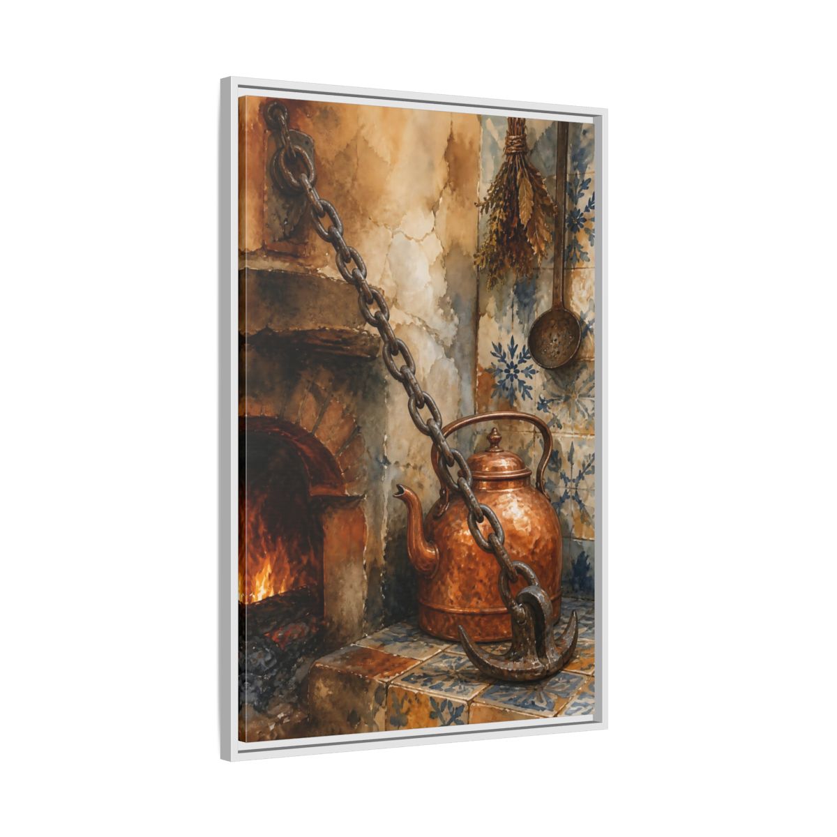 Side Mockup 9. Rustic Copper Kettle shown as framed canvas print