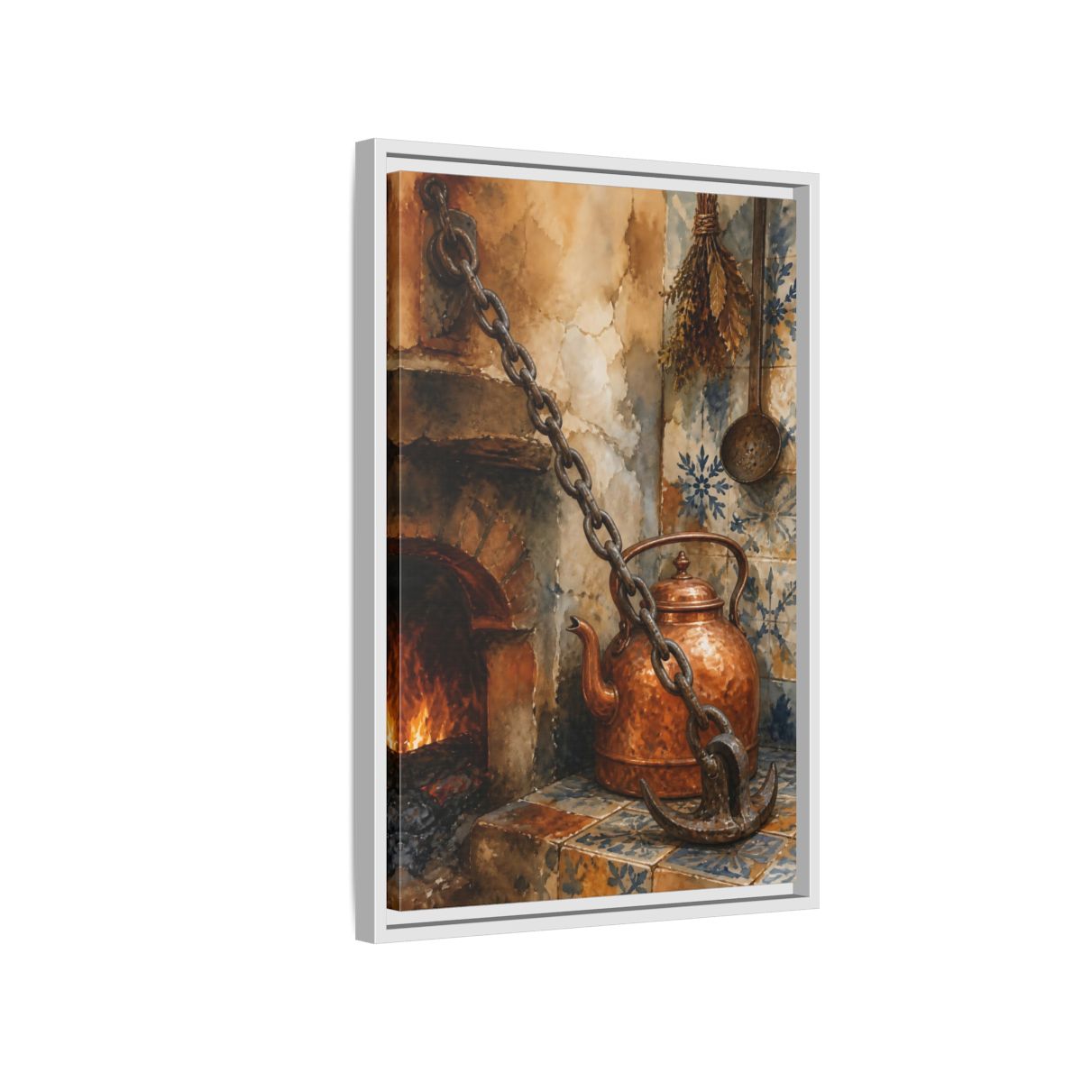 Side Mockup 1. Rustic Copper Kettle shown as framed canvas print