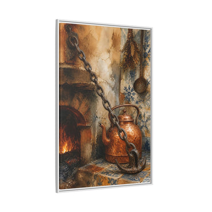 Side Mockup 7. Rustic Copper Kettle shown as framed canvas print