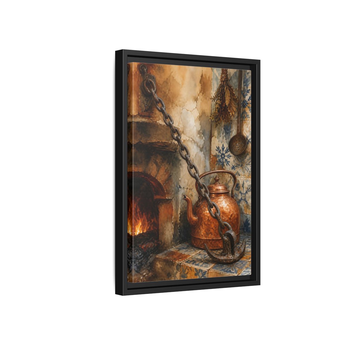 Side Mockup 6. Rustic Copper Kettle shown as framed canvas print