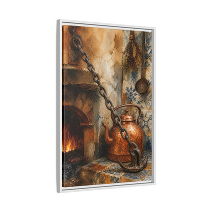 Side Mockup 10. Rustic Copper Kettle shown as framed canvas print