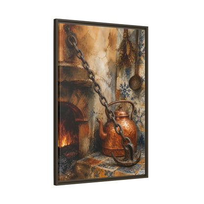 Main Mockup. Rustic Copper Kettle shown as framed canvas print