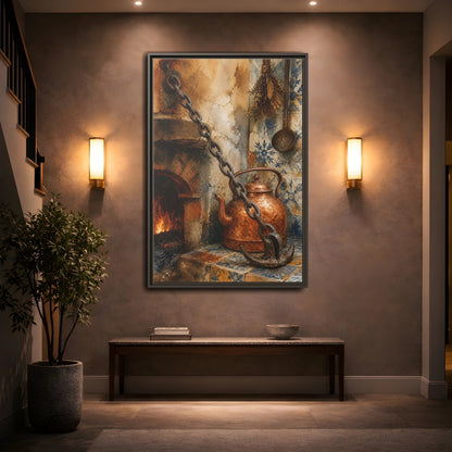 Mockup 2. Rustic Copper Kettle shown as framed canvas print