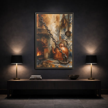 Mockup 3. Rustic Copper Kettle shown as framed canvas print