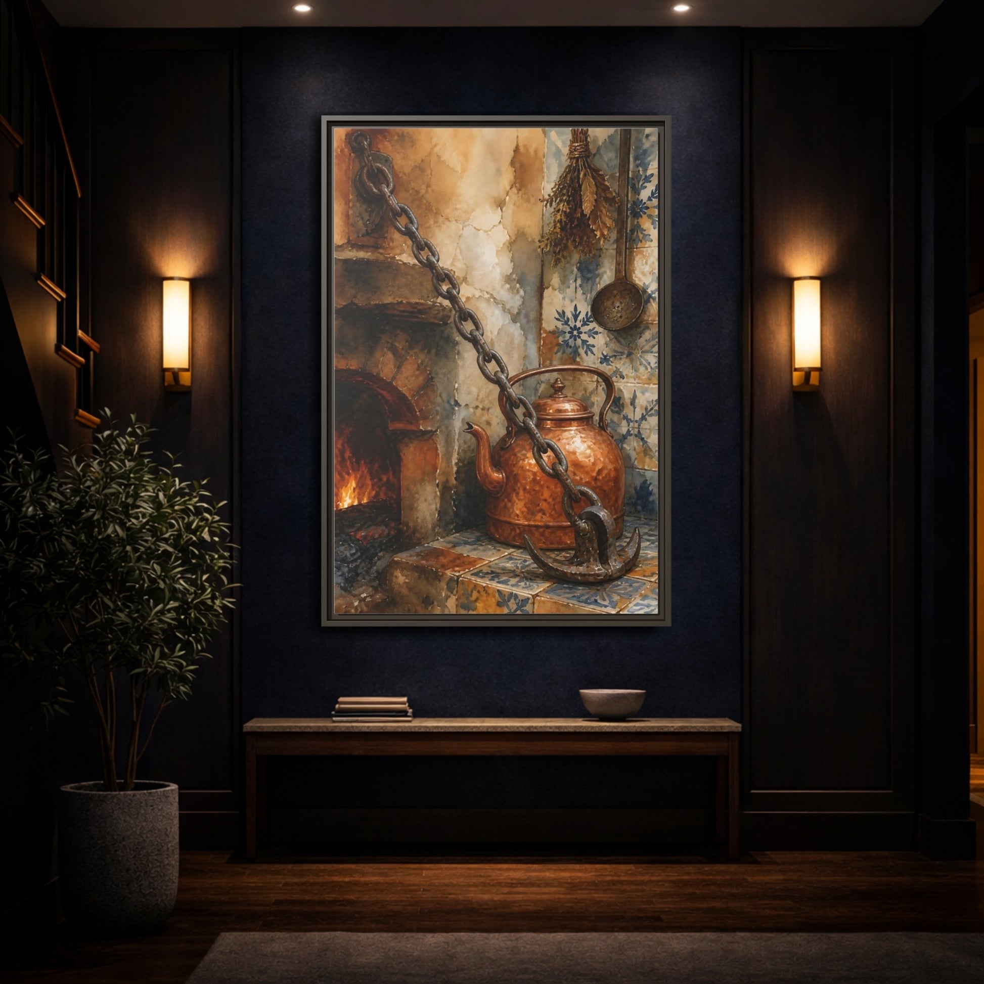 Mockup 4. Rustic Copper Kettle shown as framed canvas print
