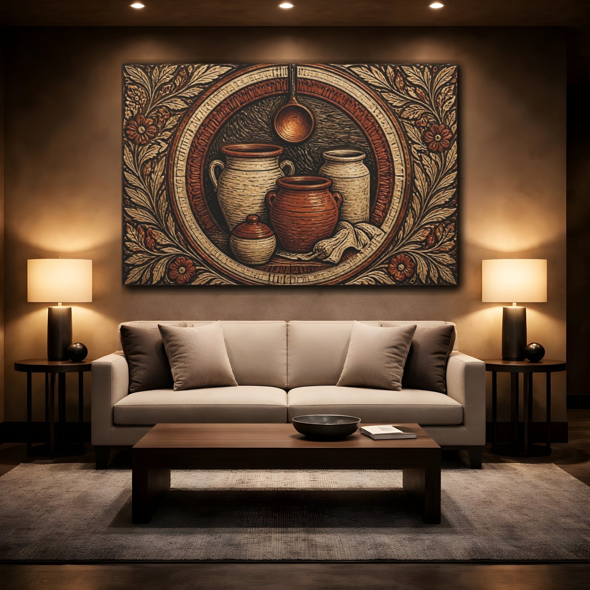 Mockup 2. Rustic Crocks And Ladle shown as canvas print