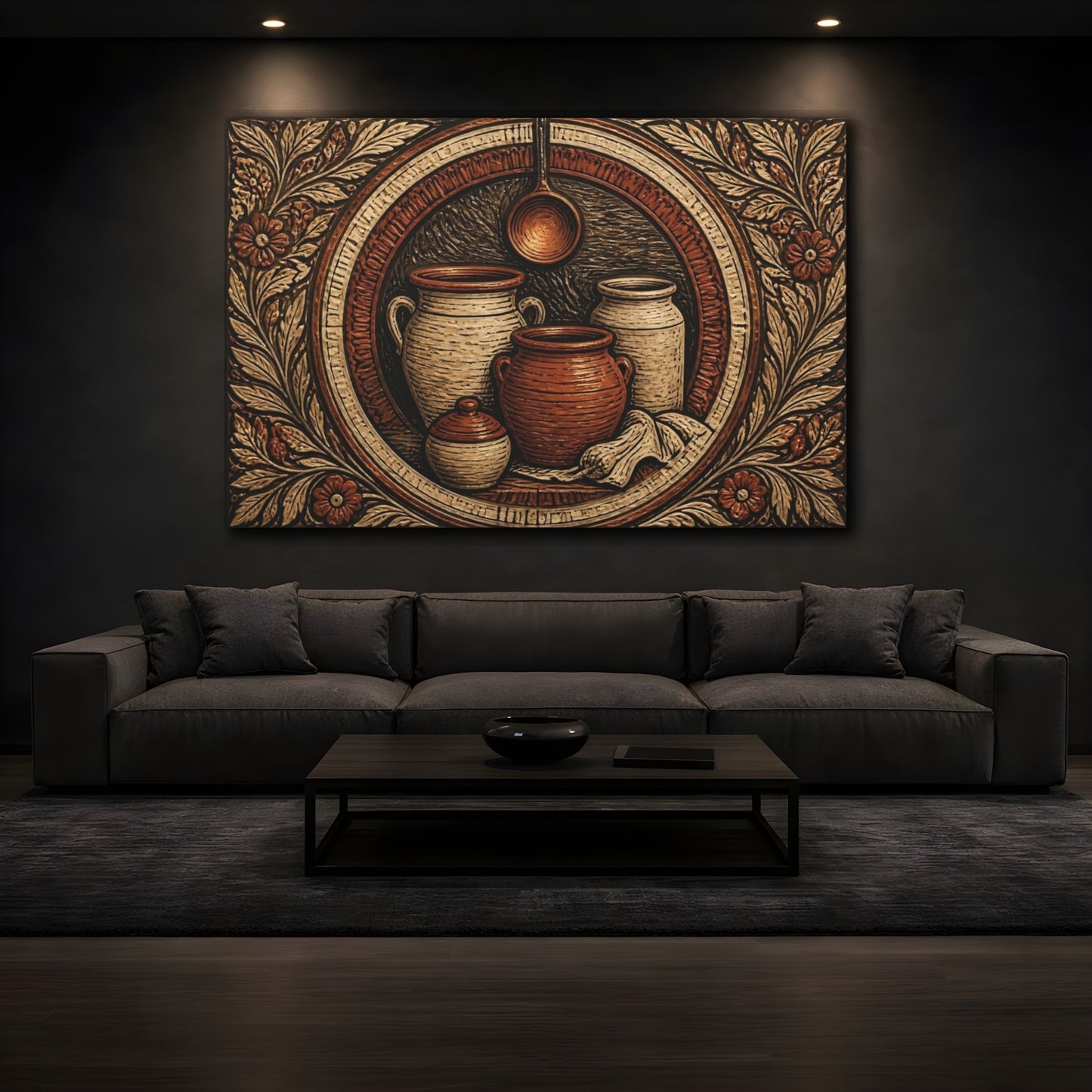 Mockup 3. Rustic Crocks And Ladle shown as canvas print